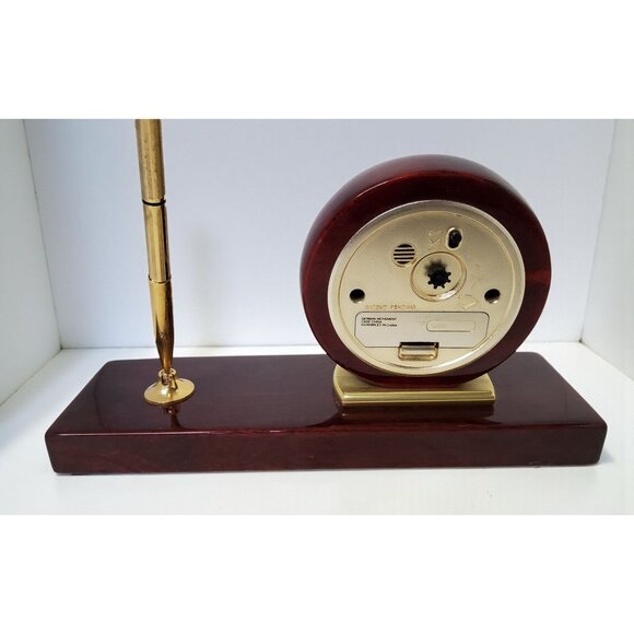 Vintage Timedesign Quartz Clock & Pen Executive Desk Set, Rosewood and Brass Pla - Picture 5 of 7